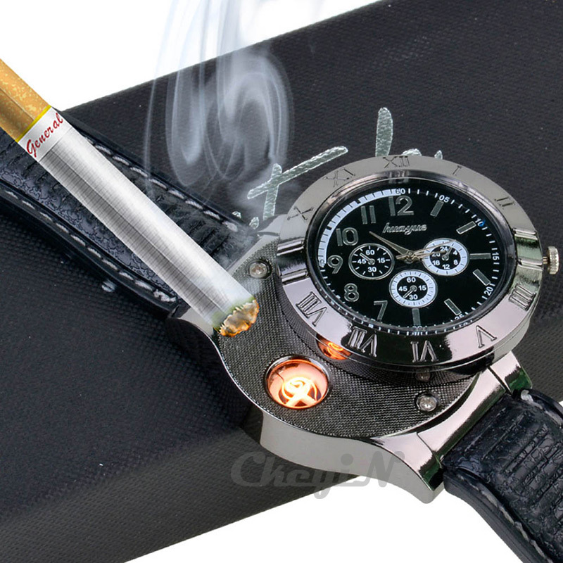 2 In 1 Rechargeable USB Watch Lighter Electronic Cigarette Lighter USB Charge Flameless Cigar Wrist Watches