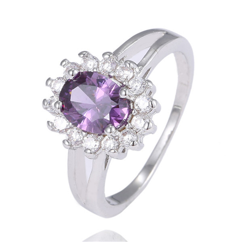 ... Silver-Rings-Purple-Rhinestone-Flower-Women-Sterling-Silver-Jewelry