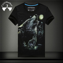 2016 Latest Design Free Shipping Summer Short Sleeve Mens Wolf Printed T-shirt 3D Animal Printed Cotton T Shirt Man MT-14619