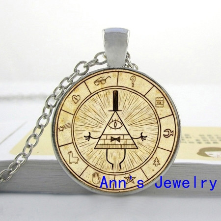 Gravity Falls Mysteries BILL CIPHER WHEEL Necklace Antiquesilver glass Pendant necklace gift for children