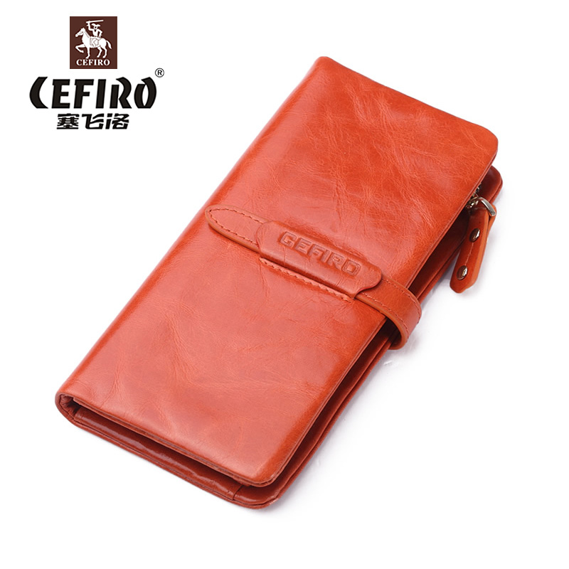 Plug feiluo women's long design wax cowhide wallet women's drawstring vintage multi card holder  wallet  clutch purses