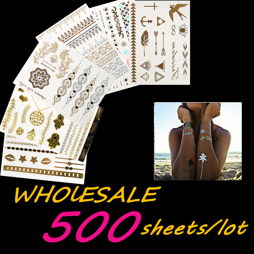 500pcs/lot Wholesale Flash Tattoos Color Blue Golden Black Temporary Tattoos Body Art Tattoos Beauty Health Stickers Sex Product