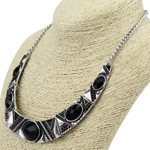 Statement Necklace 2015New Vintage Jewelry Silver Color Alloy Black Resin Bead Choker Necklace Fashion Bijoux Necklace