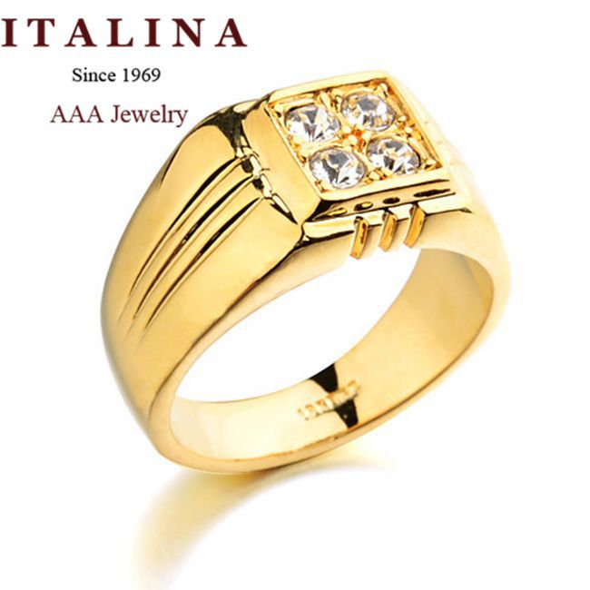 Top Quality ITALINA Brand Jewelry 18K Real Gold Plated Men Ring With AAA CZ Diamond Party