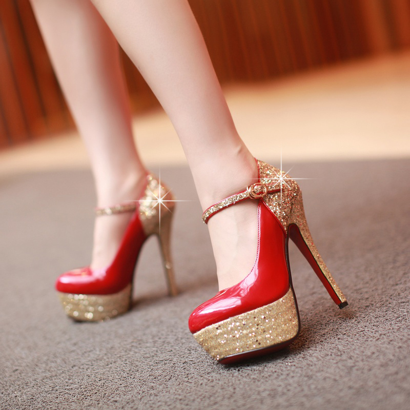 2015 Red bottom high heels women pump glitter platform patent ...