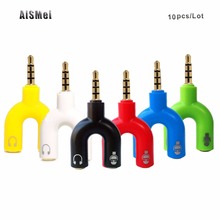 AiSMei 10PCS/Lot 3.5mm Audio Earphone Headset to 2 Female Jack Headphone Mic Audio Cable combine for iPhone HTC Sony Xiaomi