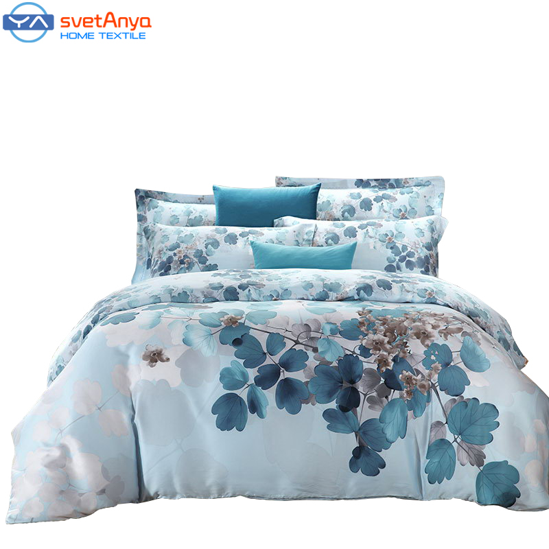 super soft 1000TC watercolor bedding set king queen size Doona duvet cover bedsheet Pillowcase 4pcs bed sets 100% Tencel Fabric
