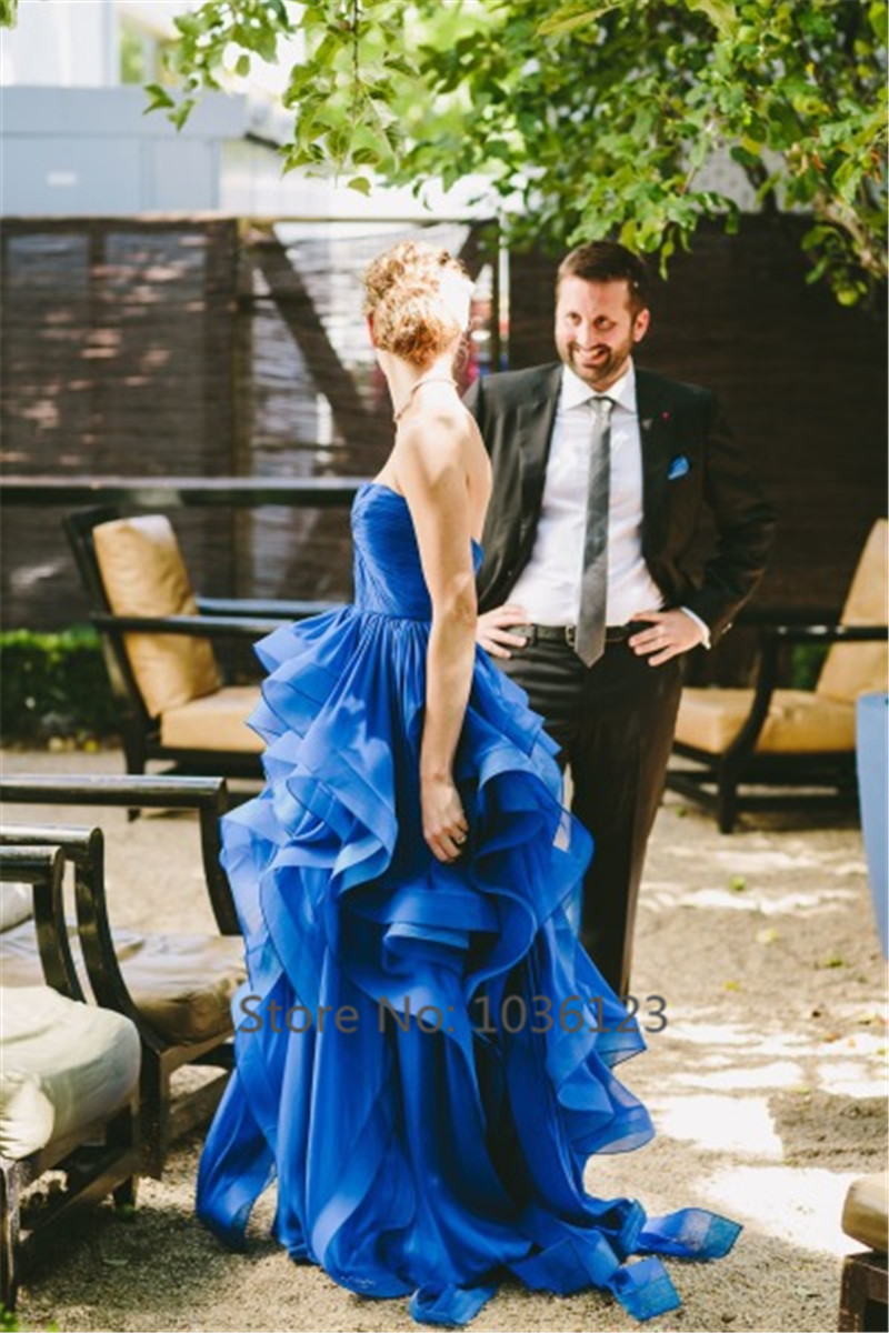 Vestidos de noiva 2015 Royal Blue Wedding Dresses Women Summer Long Elegant Handmade Boat Neck Spring