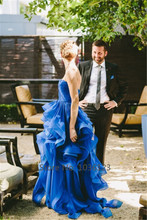 Vestidos de noiva 2015 Royal Blue Wedding Dresses Women Summer Long Elegant Handmade Boat Neck Spring
