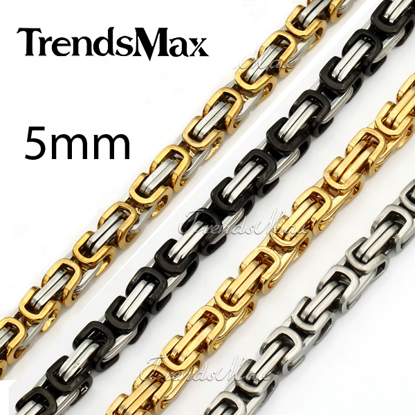 Customized 5 8mm Mens Chain BOYS Necklace Stainless Steel Necklace Box Black Silver Gold Tone Fashion