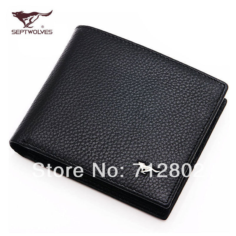 59 SEPTWOLVES wallet male genuine leather short design cowhide wallet