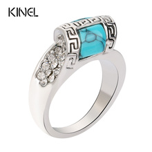 2016 New Turquoise Ring Turkish Jewellery 925 Sterling Silver Rings For Ladies Mosaic Crystal Punk Classic Jewellery Wholesale A Lot