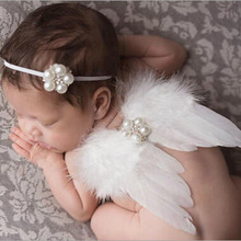Lovely Baby Newborn Photography Props Infant Girls White Angel Feather Wings Wing Set Costume + Headbands Kids Outfit Photo Prop