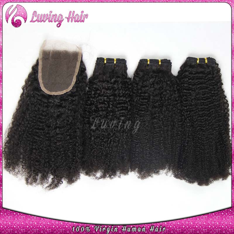 +=Brazilian Kinky Curly Virgin Hair With Closure Afro Kinky Curly Hair With Closure Human Hair Weave 3 Bundles With Lace Closure