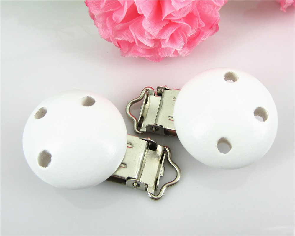 Free-shipping-6pcs-Wholesale-wooden-baby-pacifier-clips-round-white-for-decorations-55mm-x-29mm