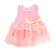2016 Cute Baby Girls Sleeveless Lace Crochet Princess Dress Kids With Bow Belt Party Dress
