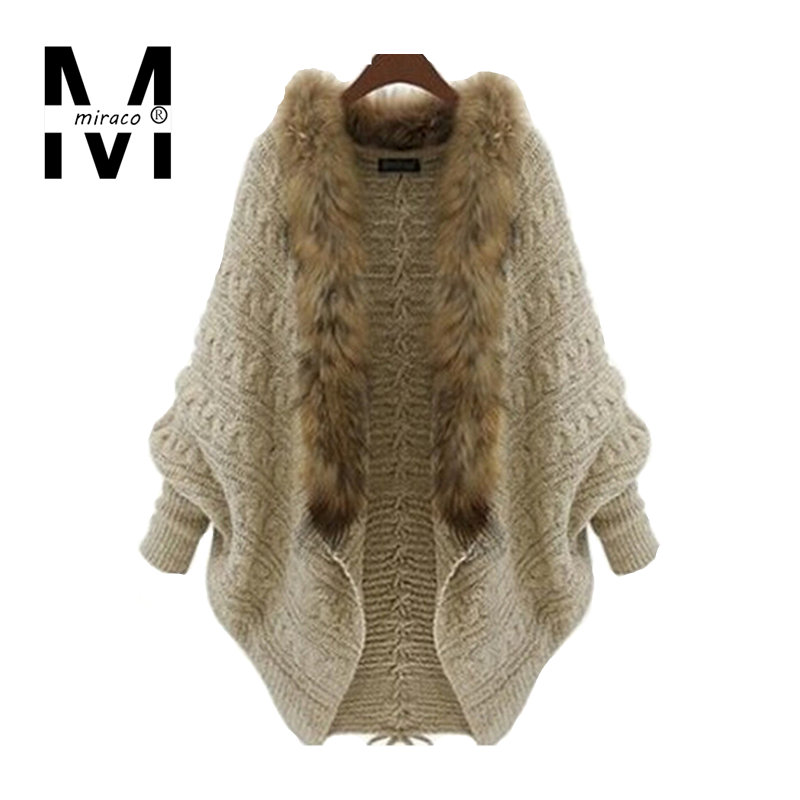 Miraco мода женщин 2015 плащ кардиган свитер пальто трикотажные мыс платок пиджаки свитер с искусственного меха воротник бежевый
