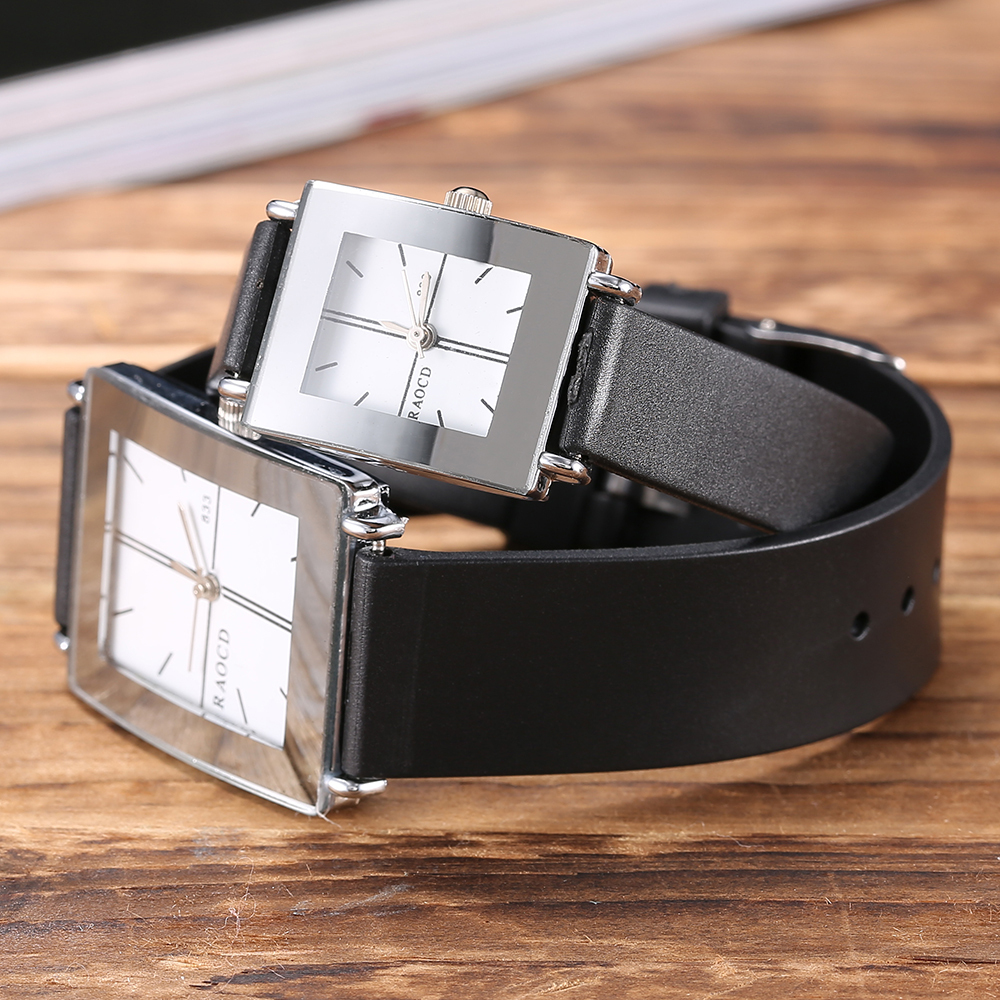 Lovers Wristwatch Classic Black White Quartz Watch Imitate Genuine Leather Strap Fashion Square Head Romantic Man