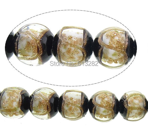 Free shipping!!!Gold Sand Lampwork Beads,Wholesale Lot, Round, white, 12mm, Hole:Approx 2mm, Length:Approx 10 Inch