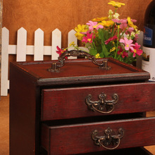 Retro Four Ancient Ming and Qing Complex Wooden Mirror Jewelry Casket