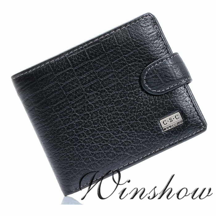 Hot Sale Mens Gentleman Black Real Genuine Leather Bifold Clutch Wallet Coin Purse Pouch ID Card