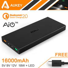 Aukey Quick Charge 2.0 15000mAh Portable External Battery Fast Charger (20W/5V 9V 12V Supported, Quick Charge Input and Output)