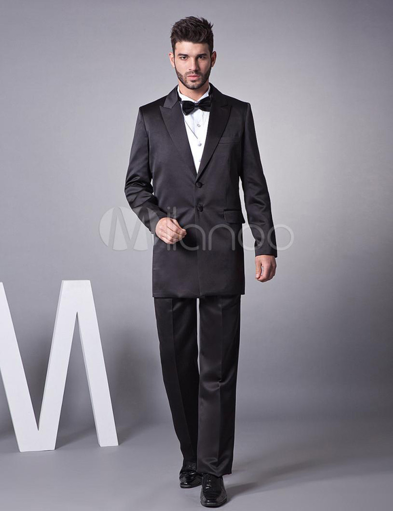 Mature&Steady Black Men Wedding Suits Two Buttons Black Formal Business Groomsman Runway Suit Peaked Lapel(Jacket+Pants+Vest)