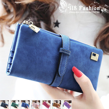 2015 New Fashion Women Wallet Matte Leather 7 Colors Clutch Wallets Ladies Long Clutches Two Fold Coin Purse Card & ID Holder