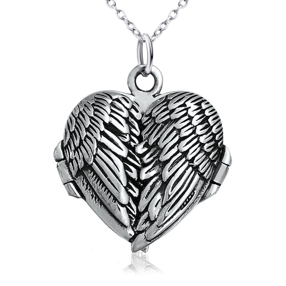 Silver Necklace 925 sterling silver Angel Wings Heart Pendant Women