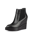 Genuine Leather Black Round Toe Square Low-heels Women Fashion Ankle B