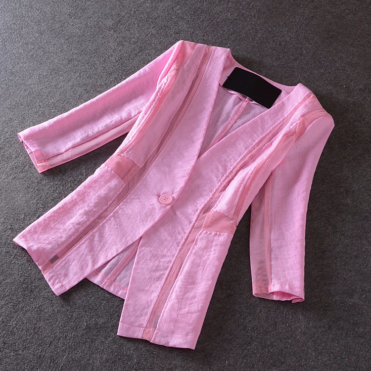 9 M- 4XL women 2015 new summer style mesh splicing hollow cotton linen plus size Blazers feminino small suit jacket female LY96