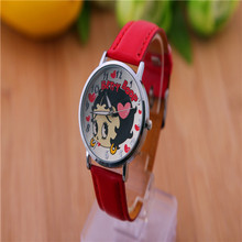 2014 New Fashion Casual Cute Girl PU Leather Watch Quartz Watches Wristwatches Hours for women kids