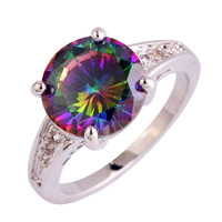 lingmei Gorgeous Jewelry Fashion Rainbow Topaz White Sapphire 925 Silver Ring Size 6 7 8 9 10 11 12 Love Style Gift Wholesale