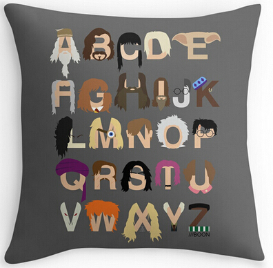 Hot Selling One Piece Funny Harry Potter Alphabet Pillow Cover Home Decorative Throw Pillowcase Zippered Twin Sides Printing