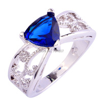 Fashion StyleRings Charming Blue Sapphire Quartz Silver Ring Size 6 7 8 9 10 11 12 Jewelry For Women Wholesale Free Shipping