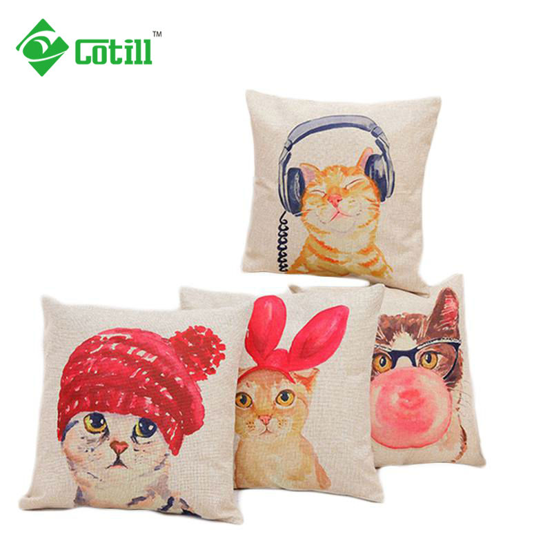 Cat Printed Pillow Linen Cushion Throw Pillow Kooshen for Cushions Online