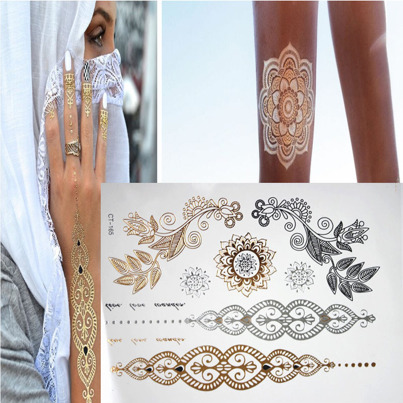 Free Shipping New Metal Metal Temporary Flash Henna Tattoos Gold Sex Products Metal Jewelry