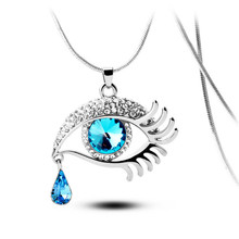 2015 Colares Femininos Eye Shape Blue Color Imitation Gemstone Long Chain Drop Pendant Necklace New Arrival Jewelry For Women