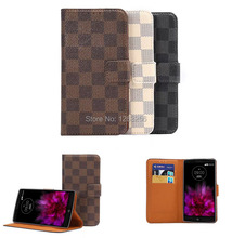 Luxury High Quality Grid Plaid Leather Case Cover For LG G Flex 2 With Credit Card