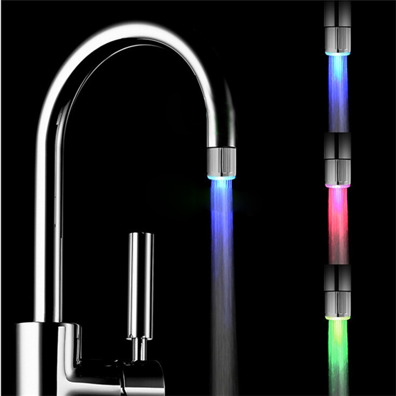 2PCS LED Light Water Stream Faucet 3 Colors Auto Changing Shower Stream Tap Romantic Beauty