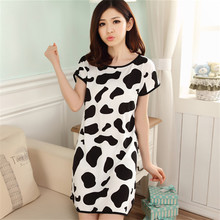 Summer Cute Milk Cow Printing Cartoon Milk Silk Sleepshirt And Nightdress Leisure wear Home Wear