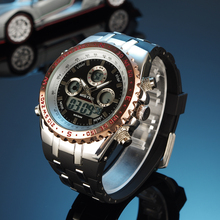 2015 Top Luxury Brand Sport Watches Men Rubber Strap Dual Time Russian Military Watch LED Digital Montre Homme Casual Man Clock