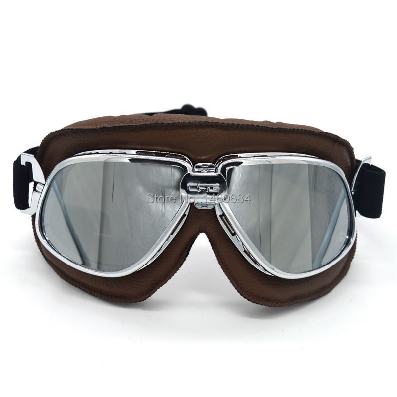 evomosa Motocross Leather Goggles Over The Descriptions Glasses Open or Half Face Helmet women men sunglasses Copper Frame, Silver Lens 