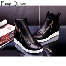 2016 Fashion Wedges Ankle Boot Causal Shoes For Woman Spring Fall Women Shoes Leather Black Silver Red Botas Mujer Large Size 42