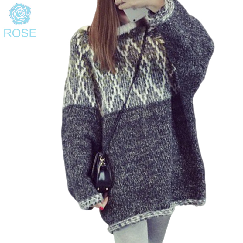 2015 Autumn Winter Women Sweaters and Pullovers New Fashion Loose Long Knitted Sweater Oversized Sweaters 6102