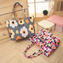 Waterproof Canvas Casual Zipper Shopping Bag Large Tote Women Handbags Foldable Floral Printed Ladies Single Shoulder Beach Bags