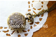 Steampunk Elegant Women gift Quartz Pocket Watch Small code birdcage bronze color Nostalgic FREE SHIPPING Necklace