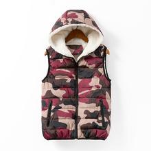 European and American 2014 Autumn Winters Fashion and Velvet Multicolor Hooded Zipper Camouflage Vest Leisure Female