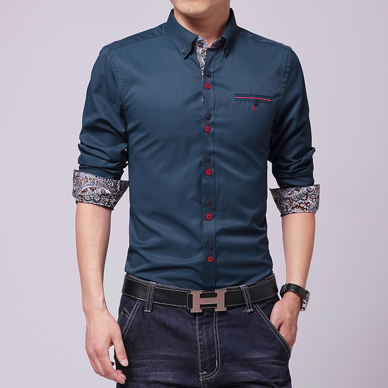 2015 New Spring Fashion Brand Men Personality Button Slim Fit Men Long Sleeve Shirt Men High
