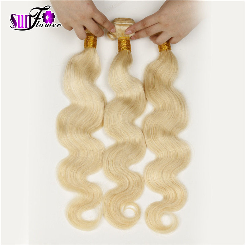 Russian Blonde Virgin Hair Body Wave 613 Platinum Blonde Hair Weft 3PCS Honey Blonde Human Hair Weave Gold Tissage Bresilienne